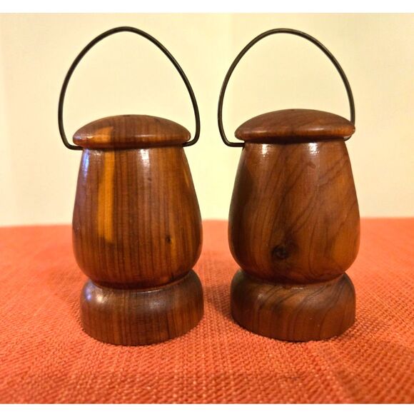 Vintage Ozarks Wooden Salt & Pepper Shaker Set With Metal Handles - Picture 2 of 3